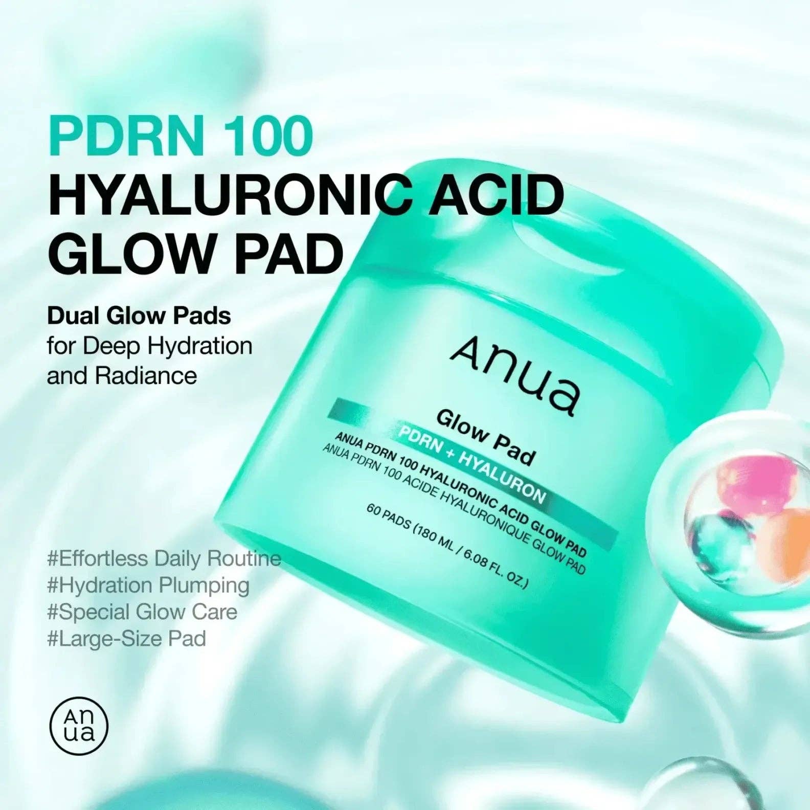 Anua PDRN 100 Hyaluronic Acid Glow Pad 180ml - 60pads - Image 6