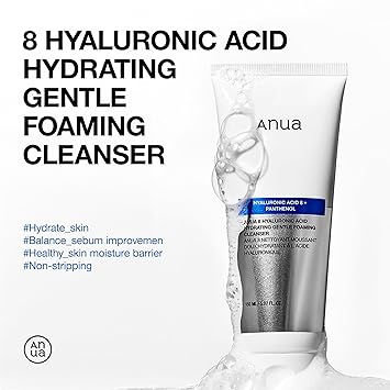 Anua 8 Hyaluronic Acid Hydrating Gentle Foaming Cleanser with text on a white background