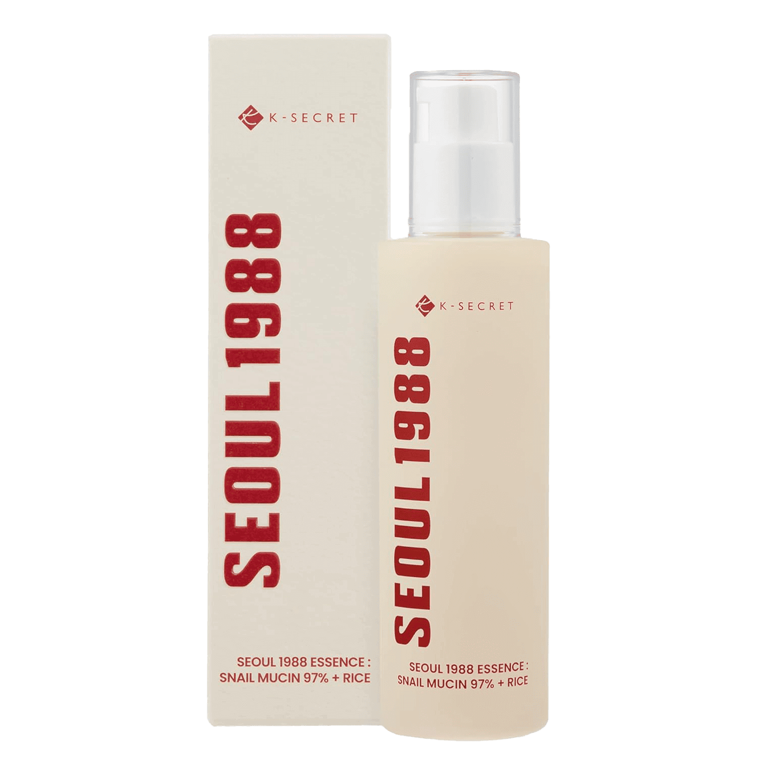 K-SECRET Seoul 1988 essence bottle and packaging on a white background